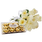 Buquê de 7 Rosas Brancas com Ferrero Rocher