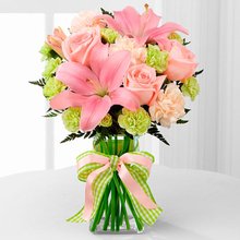 Vaso com Flores e Lírios Rosa Internacional