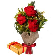 Arranjo 3 Lindas Rosas e Caixa de Chocolate