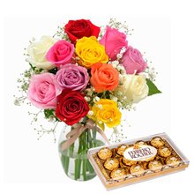 Elegância das Rosas Coloridas e Ferrero