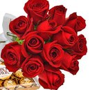 Buquê de 12 Rosas Vermelhas e Ferrero