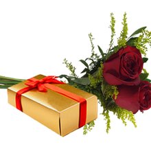 Buquê de 2 Rosas Vermelhas com Caixa de Bombom