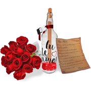 Carta de Amor na Garrafa com Rosas Vermelhas