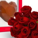 12 Rosas Vermelhas e Coração de Chocolate Kopenhagen
