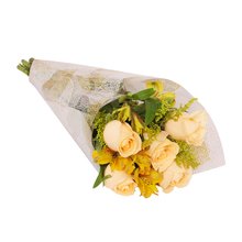 Buquê Encanto com 5 Rosas Champagne