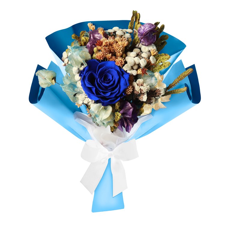 Mini Buquê Rosa Encantada e Flor Seca Azul | Cestas Michelli