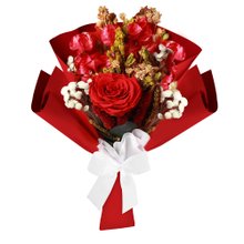 Buquê Rosa Encantada e Flor Seca Vermelho