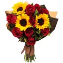 Buquê de Girassol e Rosas Vermelhas