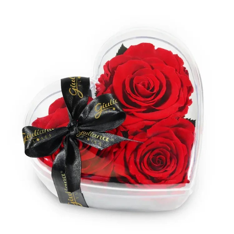 Box Crystal Coração com Rosas Encantadas Vermelhas