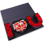 Rosas Encantadas Vermelhas e Lindt no Box I Love You