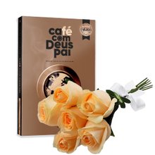 Buquê de 6 Rosas Champanhe com Livro Café com Deus Pai