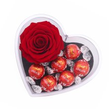 Box Crystal Coração com Rosa Encantada e Bombons Lindt