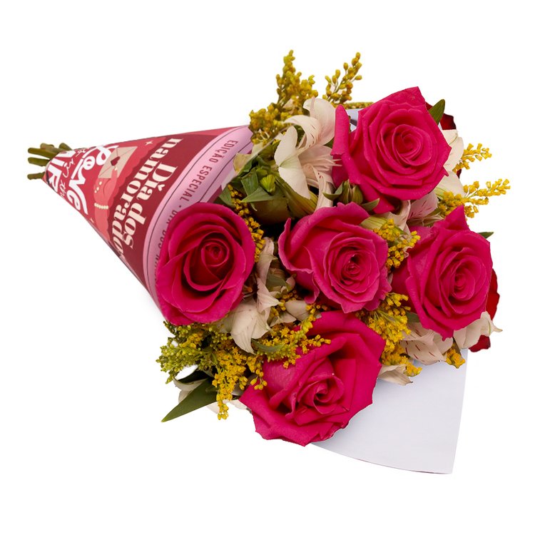 Buquê Encanto com 5 Rosas Pink Namorados