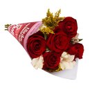 Buquê Encanto com 5 Rosas Vermelhas Namorados