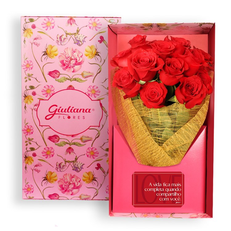 Buquê Fascínio de Rosas Colombianas Vermelhas no Box Namorados