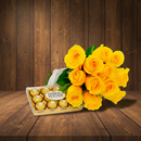 Buquê de 12 Rosas Amarelas e Ferrero