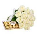 Buquê de 12 Rosas Brancas e Ferrero