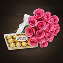 Buquê de 12 Rosas Lilás e Ferrero