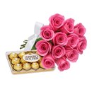 Buquê de 12 Rosas Lilás e Ferrero