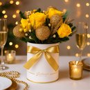 Arranjo Dourado com Flor Seca e Rosa Encantada