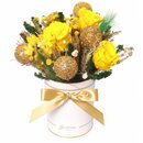 Arranjo Dourado com Flor Seca e Rosa Encantada