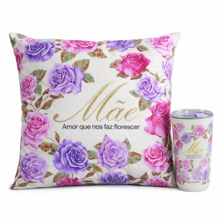 Kit Almofada Florescer e Copo Sky - Mãe Encanto