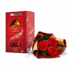 Imagem de Buquê Trio de Rosas Vermelho e Ovo Lindt ao Leite