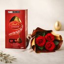 Buquê Trio de Rosas Vermelho e Ovo Lindt ao Leite