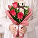 Buquê Trio de Rosas Pink com Urso Chaveirinho