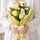 Buquê Trio de Rosas Champanhe com Urso Chaveirinho