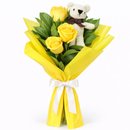 Buquê Trio de Rosas Amarelas com Urso Chaveirinho