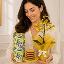 Mini Orquídea Chuva de Ouro e Limonê Lata Biscoitê