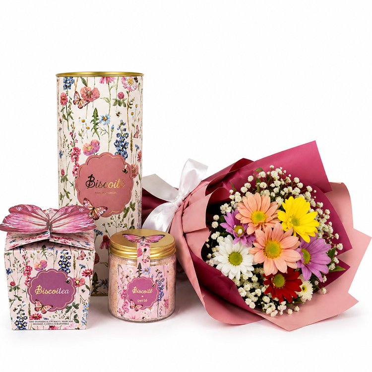Amável Buquê de Flores do Campo Mini e Biscoitê