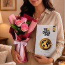 Buquê Trio de Rosas Cor de Rosa e Livro Café com Deus Pai