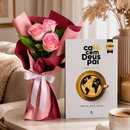 Buquê Trio de Rosas Cor de Rosa e Livro Café com Deus Pai