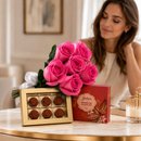 Buquê de 6 Rosas Pink e Caixa de Bombom de Chocolate - Giuliana Flores