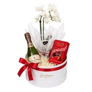 Box Charme com Orquidea e Espumante e Lindt