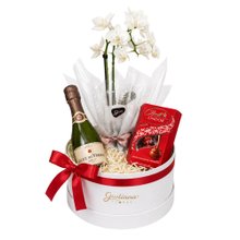 Box Charme com Orquidea e Espumante e Lindt