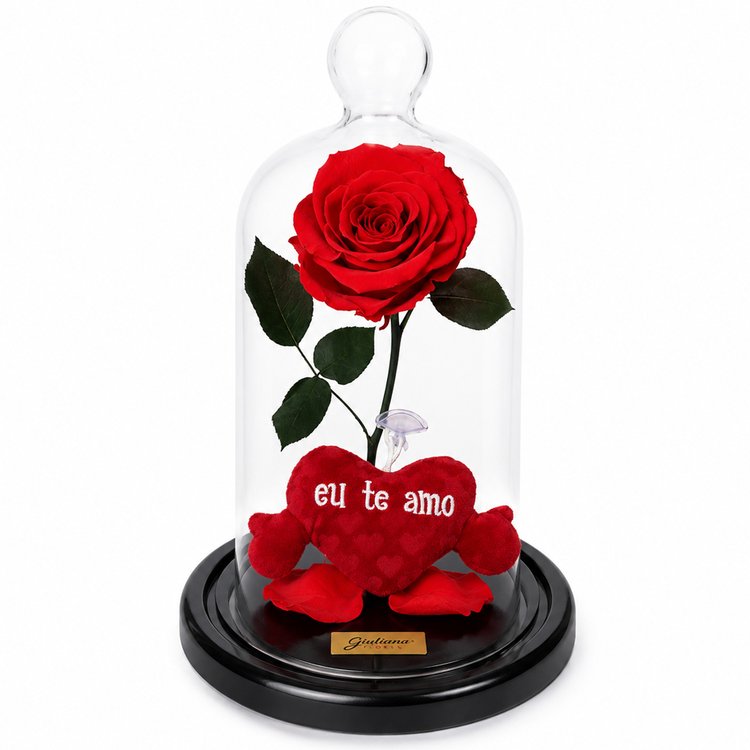 A Rosa Encantada Vermelha e Mini Pelúcia Coração