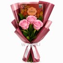 Buquê Trio de Rosas Cor de Rosa e Chocolate Giuliana Flores