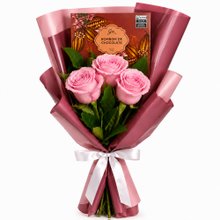 Buquê Trio de Rosas Cor de Rosa e Chocolate Giuliana Flores