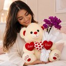 Urso de Pelúcia 3 Corações e Mini Rara Lilás