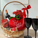 Cesta de Presente Vinho e Flores Red Love