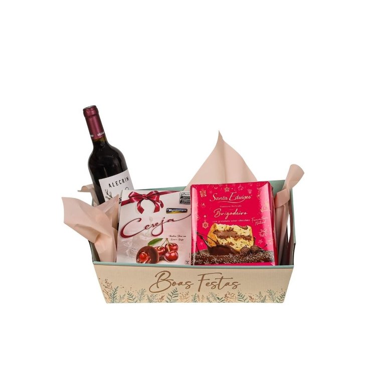 Cesta de Natal Vinho, Panetone e Bombom