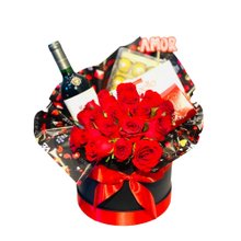 Box de Luxo Rosas Vinhos e Chocolates
