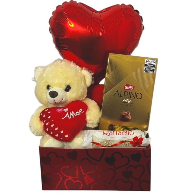 Cesta Amorosa com Urso e Chocolate