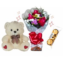 Buquê Amor com Urso e Ferrero Rocher