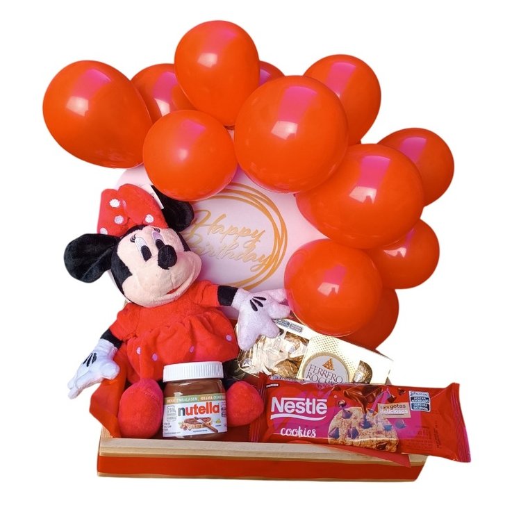 Cesta de Aniversário Minnie com Balões