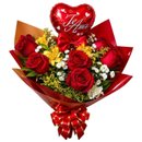 Buquê de 6 Rosas com Balão Te Amo