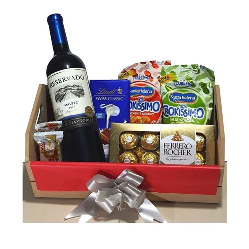 Cesta De Chocolates E Vinho Presente Premium